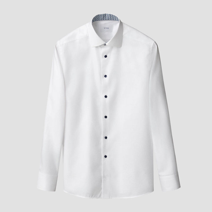 White Textured Twill Slim Fit Shirt w/ Geometric Effect Contrast - ETON - Boutique Jacques International