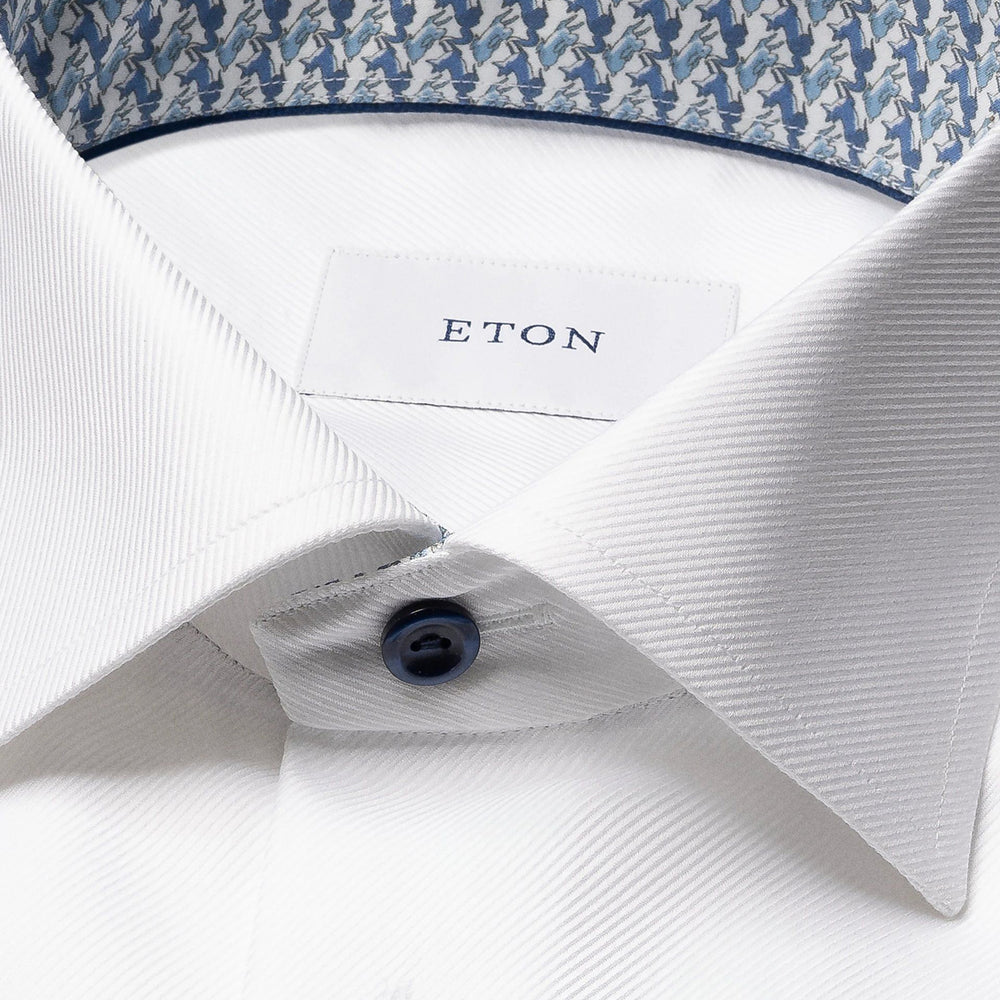 White Textured Twill Slim Fit Shirt w/ Geometric Effect Contrast - ETON - Boutique Jacques International