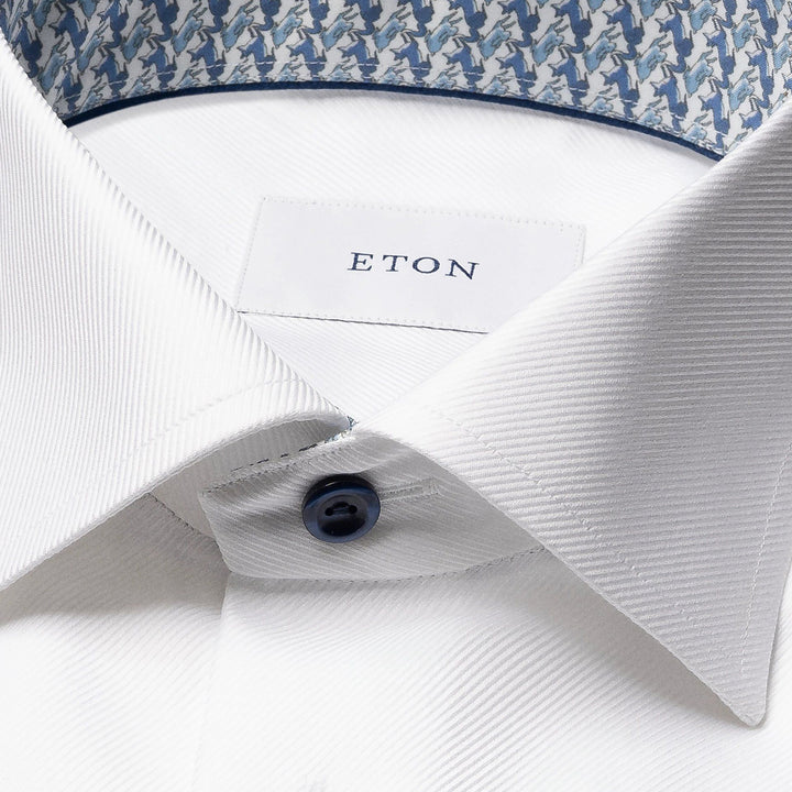 White Textured Twill Slim Fit Shirt w/ Geometric Effect Contrast - ETON - Boutique Jacques International