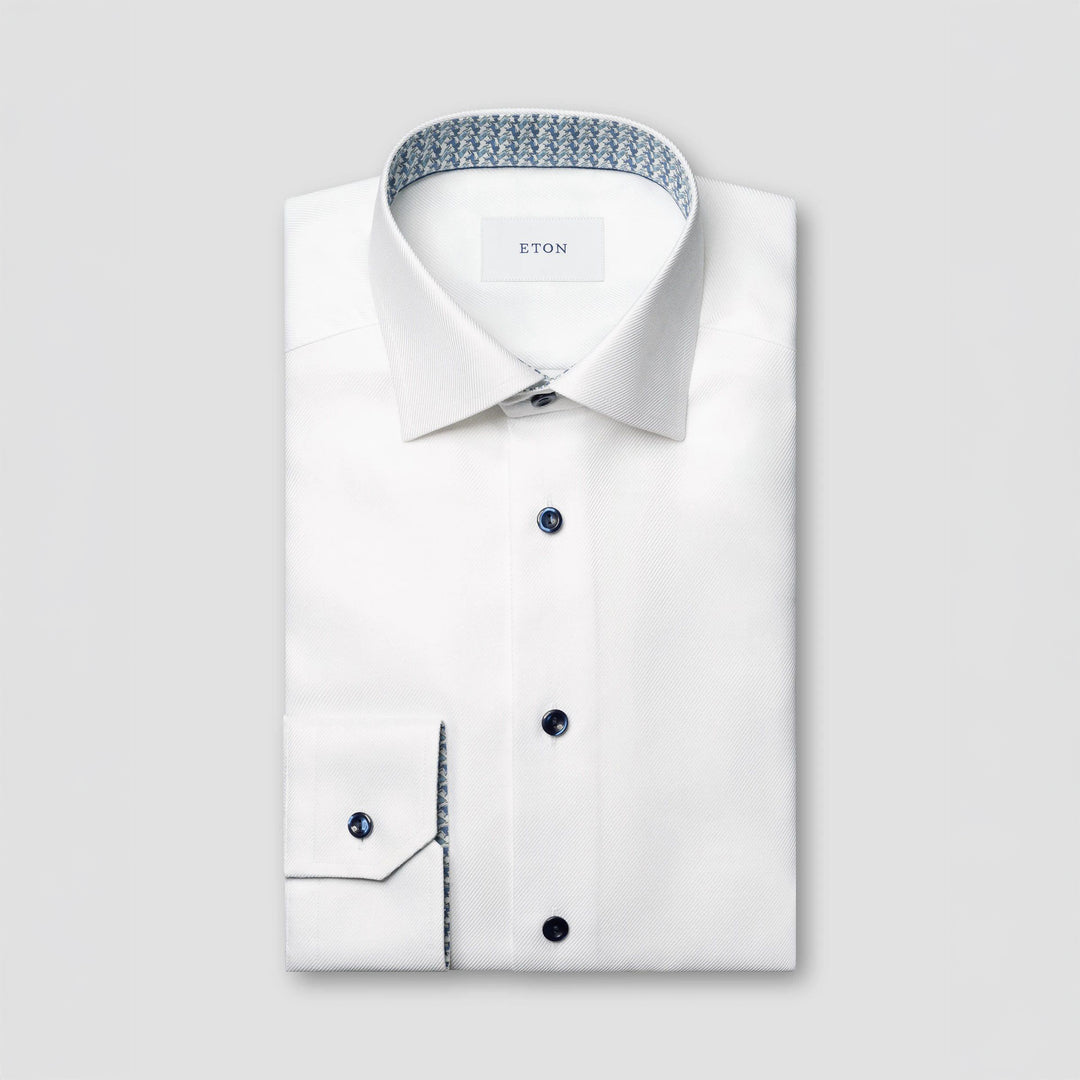 White Textured Twill Slim Fit Shirt w/ Geometric Effect Contrast - ETON - Boutique Jacques International