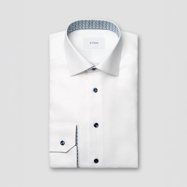 White Textured Twill Slim Fit Shirt w/ Geometric Effect Contrast - ETON - Boutique Jacques International