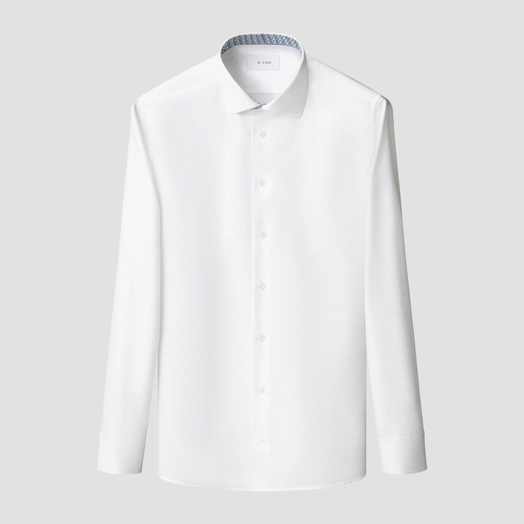White Textured Twill Contemporary Fit Shirt w/ Geometric Effect Contrast - ETON