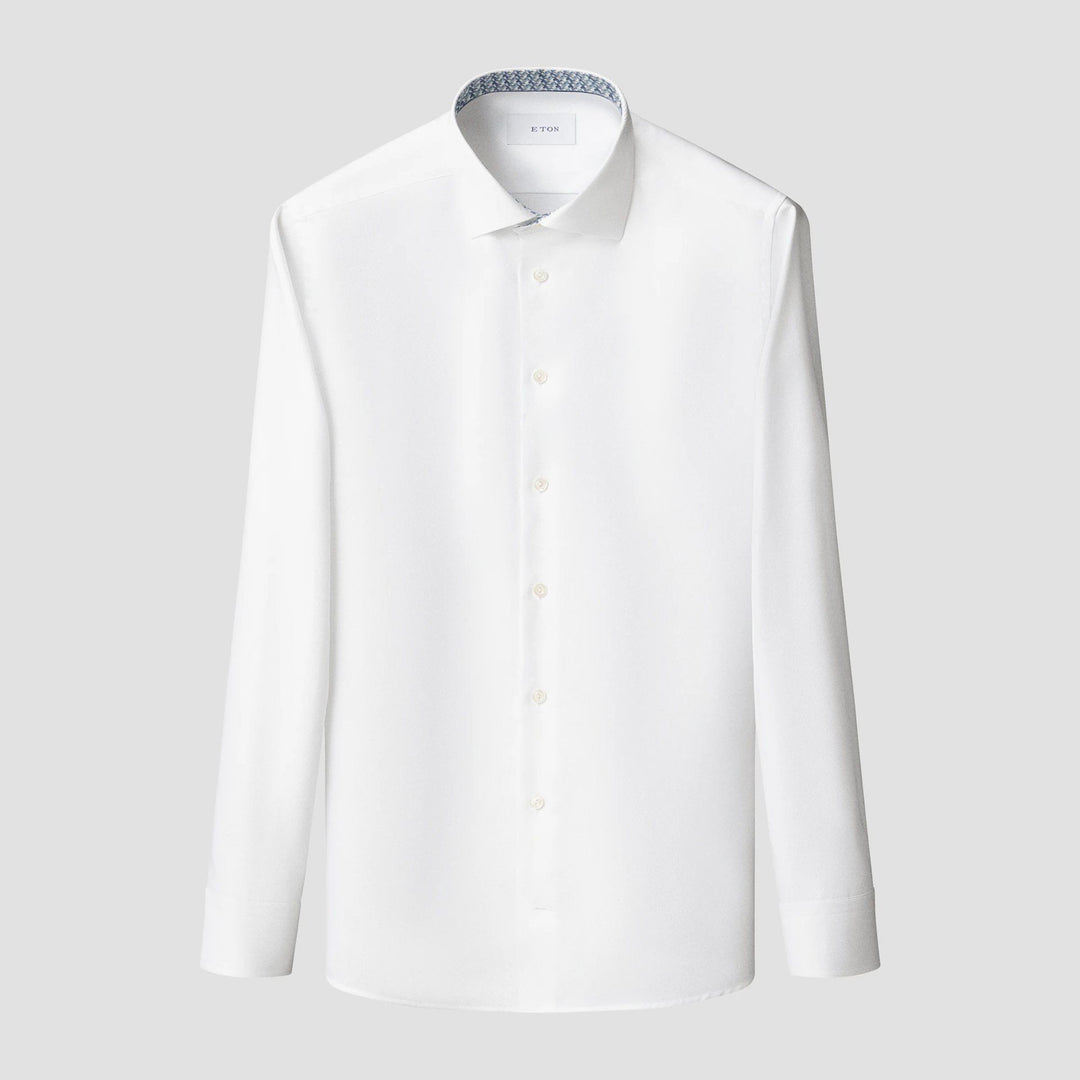 White Textured Twill Contemporary Fit Shirt w/ Geometric Effect Contrast - ETON - Boutique Jacques International