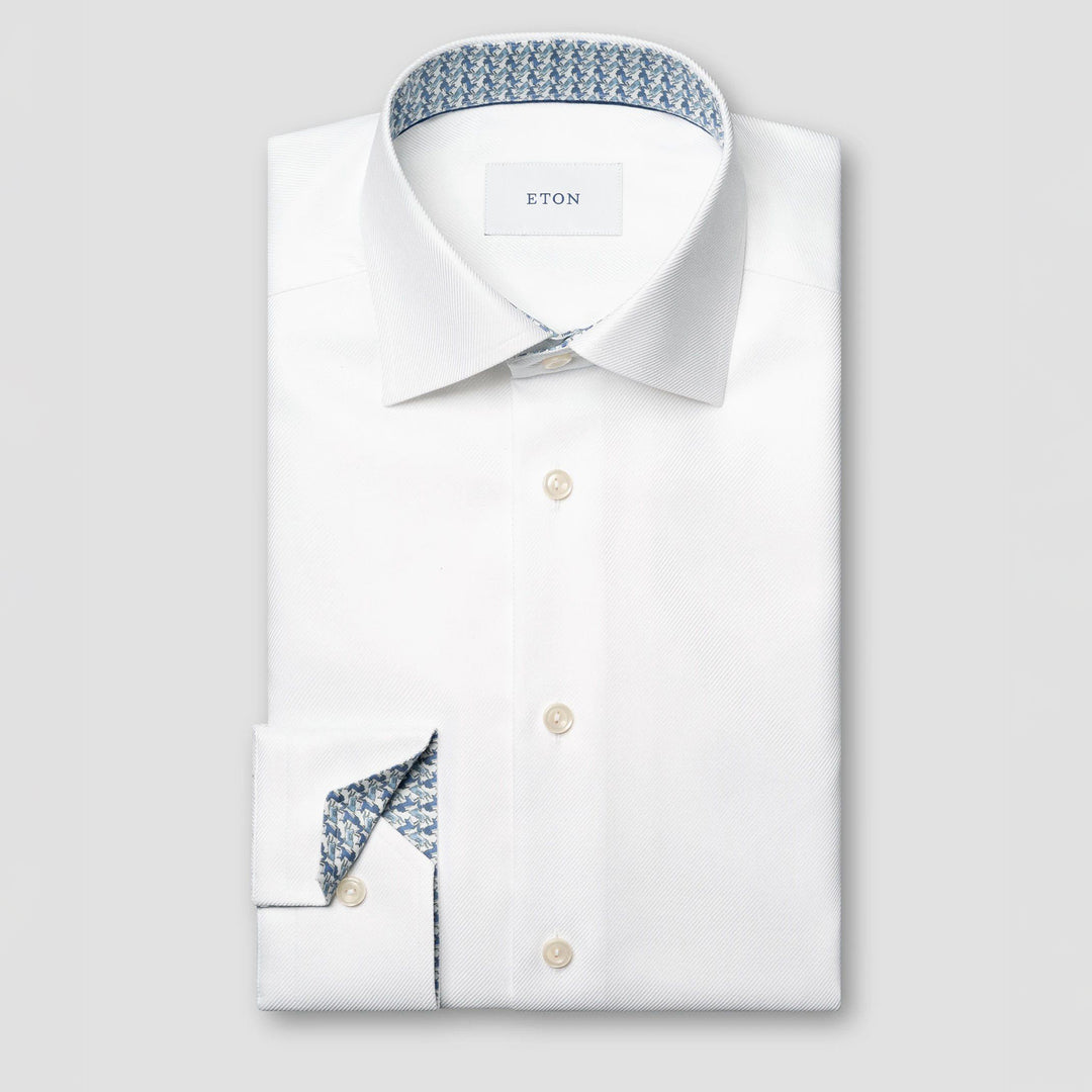 White Textured Twill Contemporary Fit Shirt w/ Geometric Effect Contrast - ETON - Boutique Jacques International