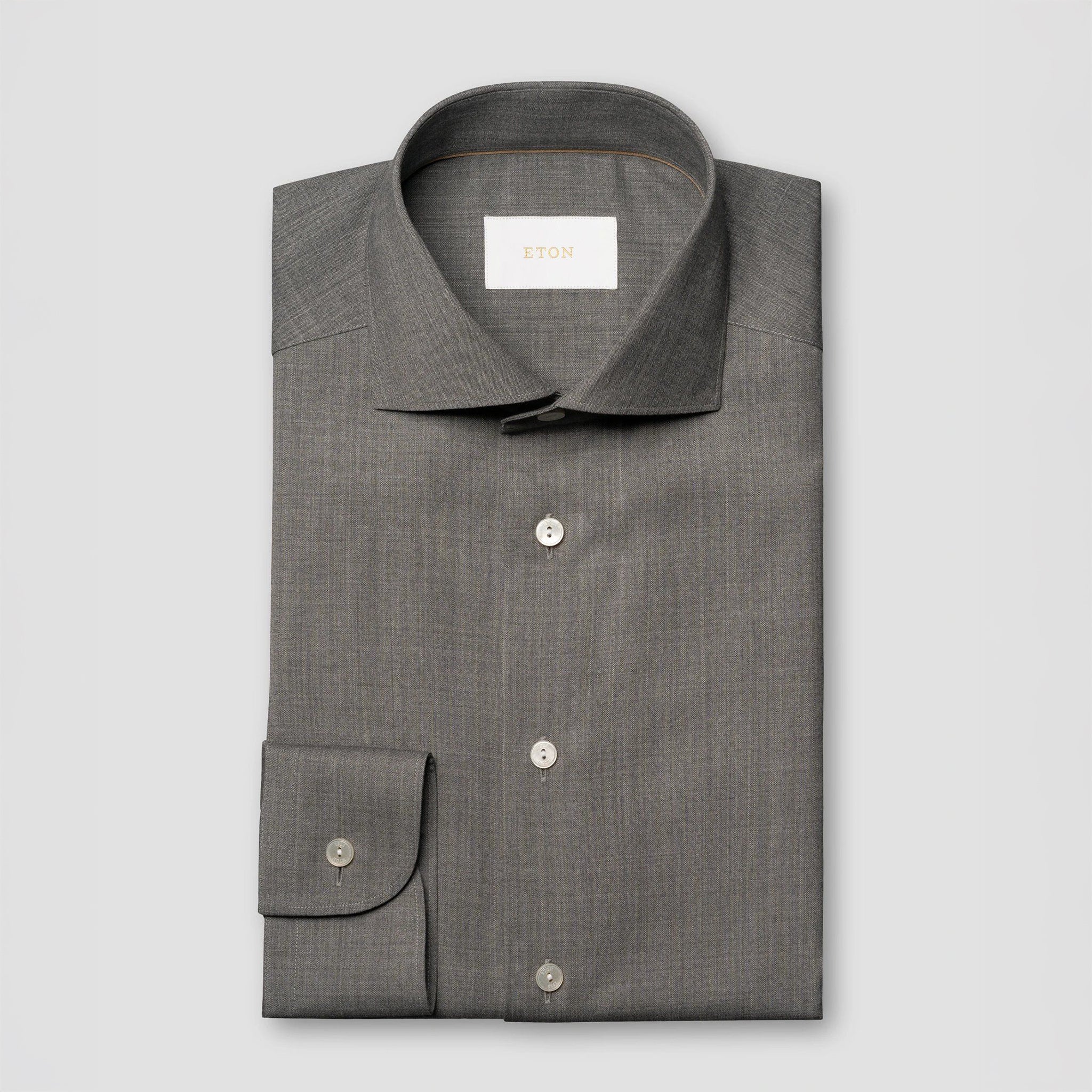 Gray Solid Merino Wool Slim Fit Shirt - ETON
