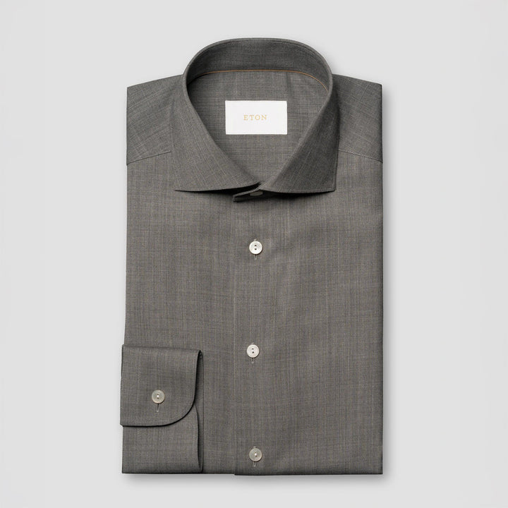 Gray Solid Merino Wool Slim Fit Shirt - ETON