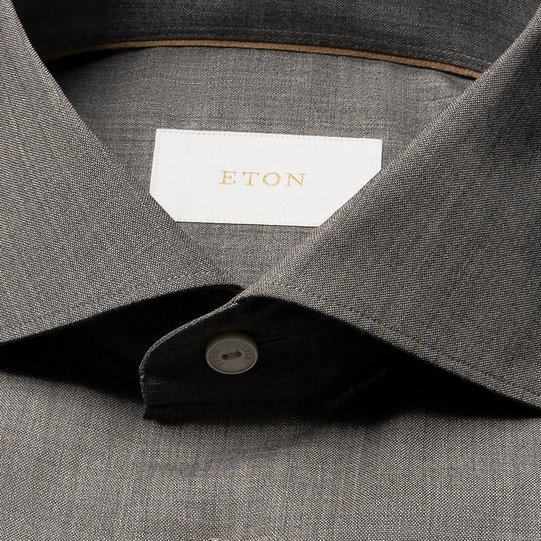 Gray Solid Merino Wool Slim Fit Shirt - ETON