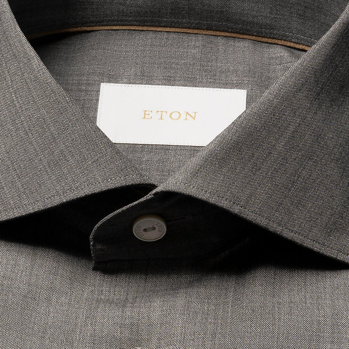 Gray Solid Merino Wool Slim Fit Shirt - ETON