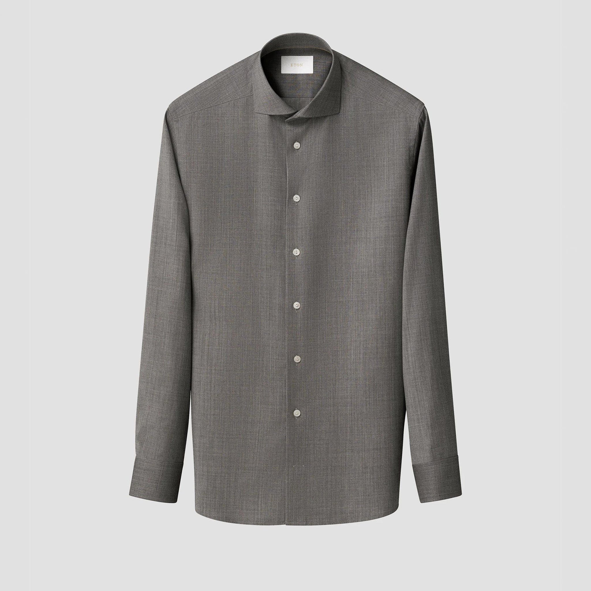 Gray Solid Merino Wool Slim Fit Shirt - ETON