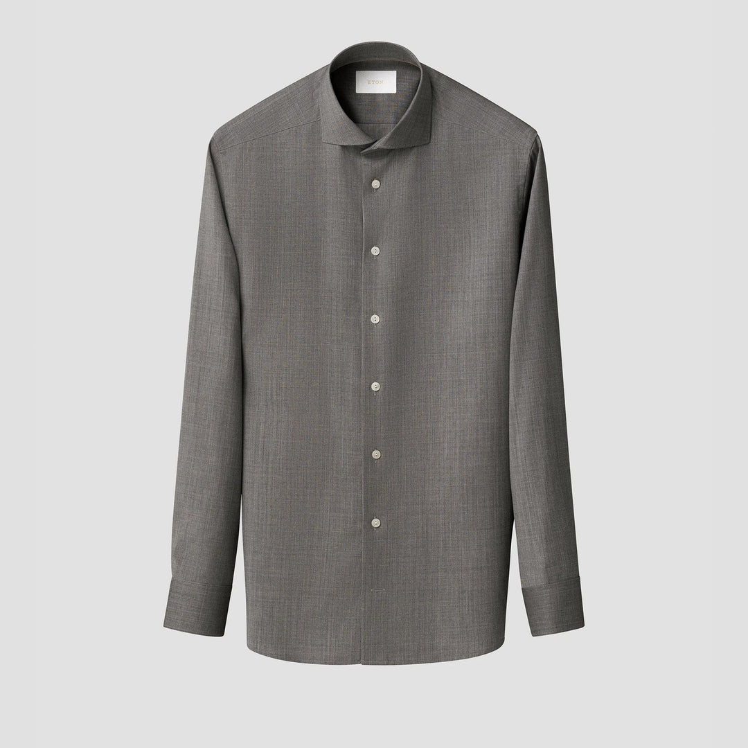 Gray Solid Merino Wool Slim Fit Shirt - ETON