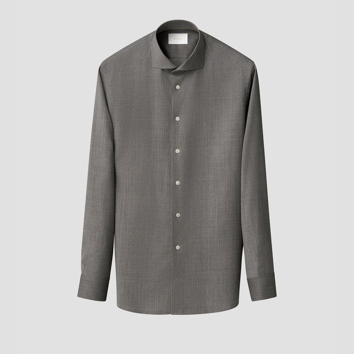 Gray Solid Merino Wool Slim Fit Shirt - ETON