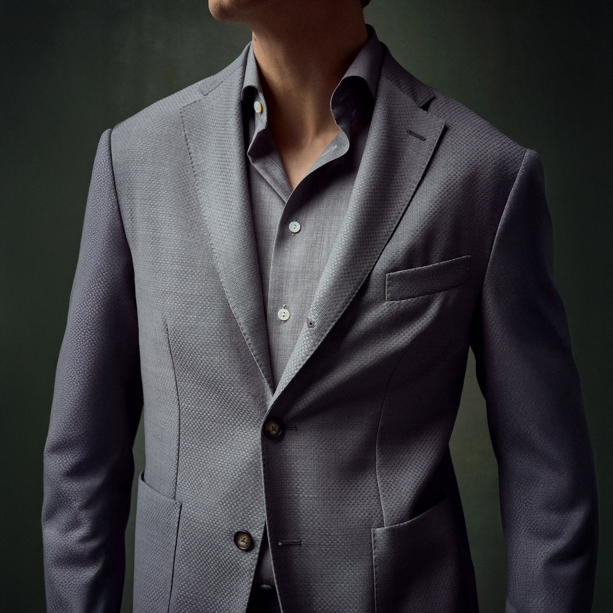 Gray Solid Merino Wool Slim Fit Shirt - ETON