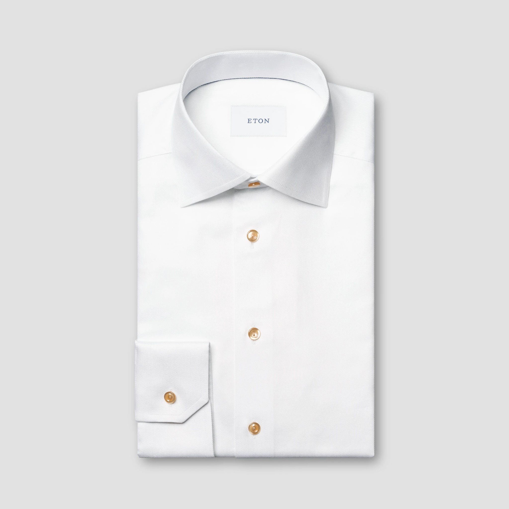 White Semi-Solid Textured Twill Contemporary Fit Shirt - ETON