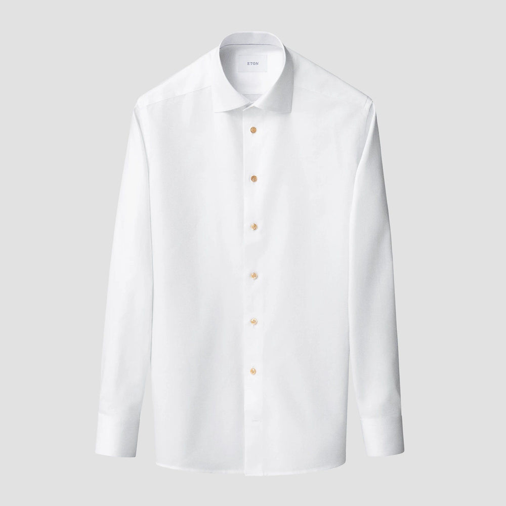 White Semi-Solid Textured Twill Contemporary Fit Shirt - ETON