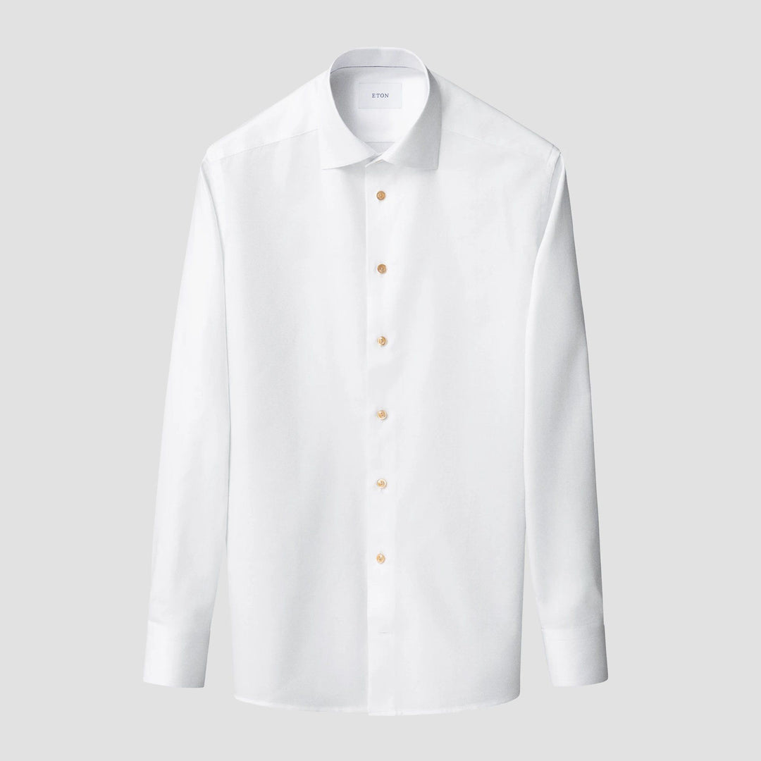 White Semi-Solid Textured Twill Contemporary Fit Shirt - ETON
