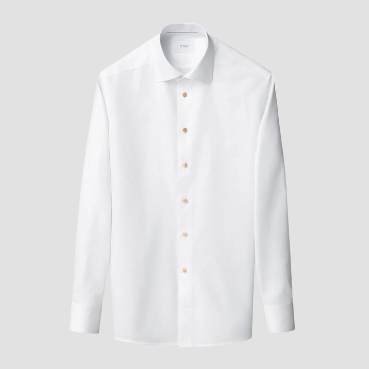 White Semi-Solid Textured Twill Contemporary Fit Shirt - ETON