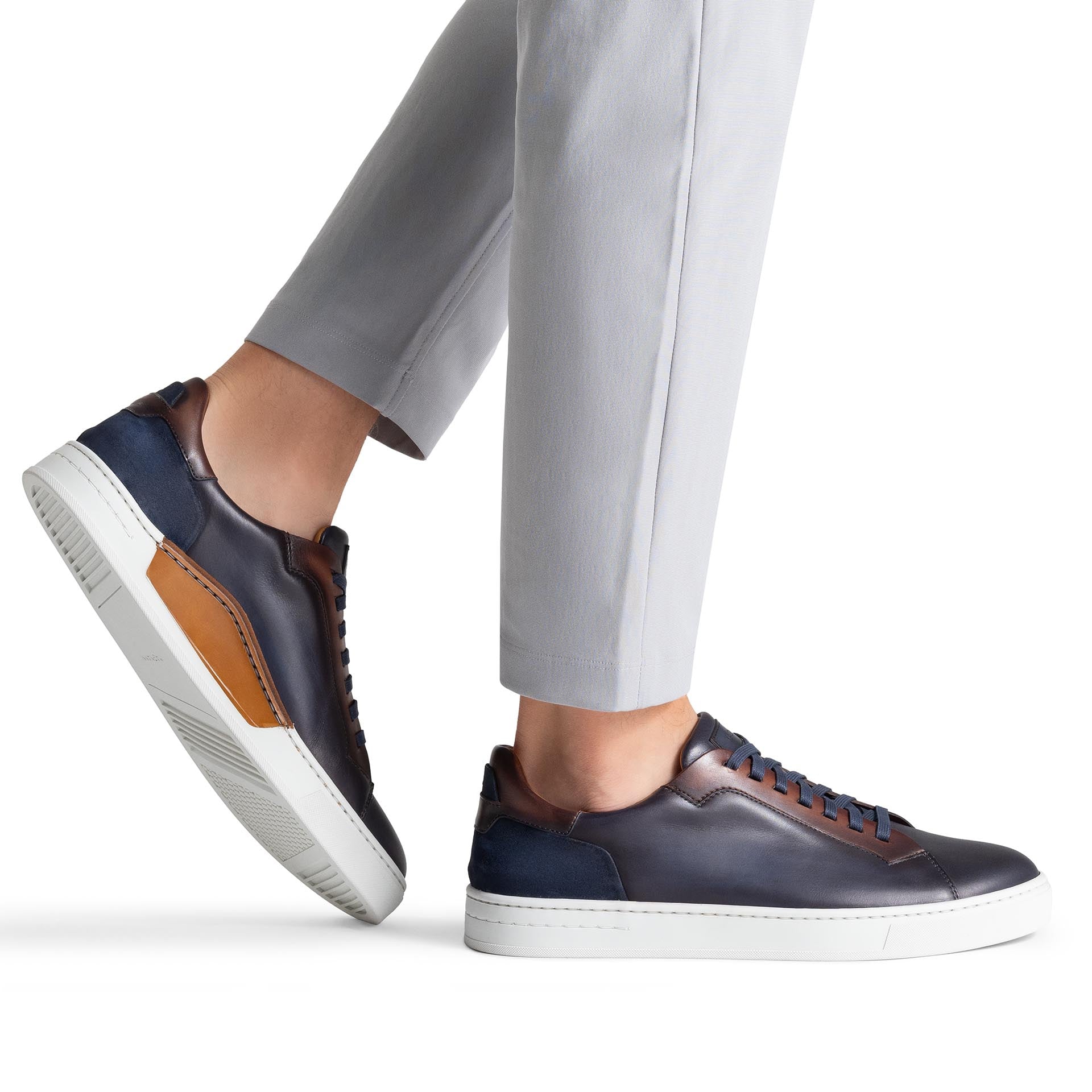 Navy & Brown Amadeo Lace-Up Sneakers - Magnanni