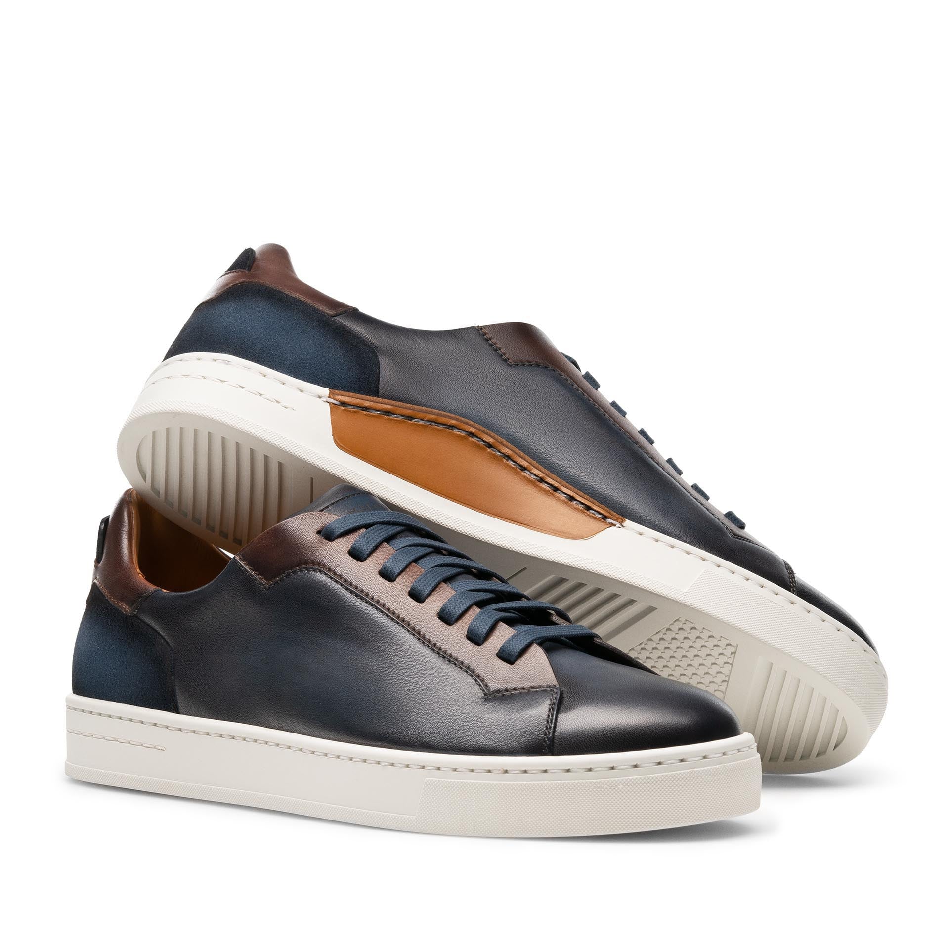Navy & Brown Amadeo Lace-Up Sneakers - Magnanni