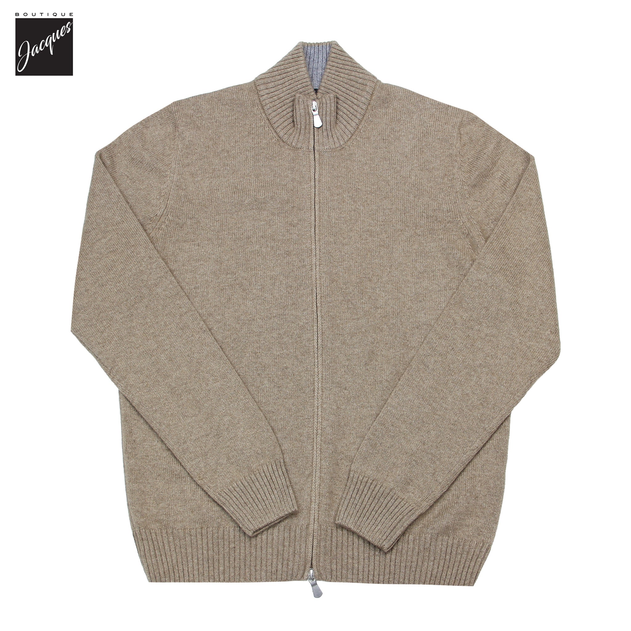 Beige Pure Cashmere Full Zip Sweater - GRAN SASSO