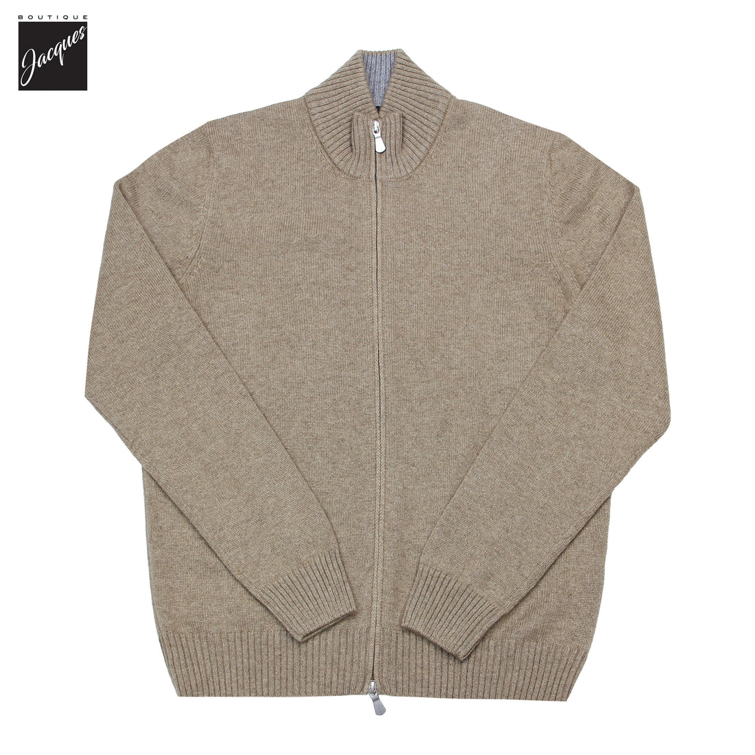 Beige Pure Cashmere Full Zip Sweater - GRAN SASSO
