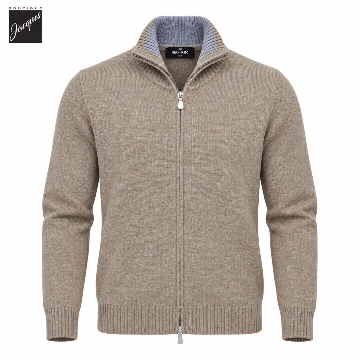 Beige Pure Cashmere Full Zip Sweater - GRAN SASSO