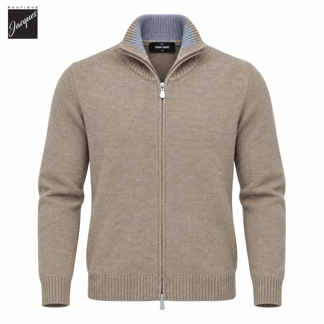 Beige Pure Cashmere Full Zip Sweater - GRAN SASSO