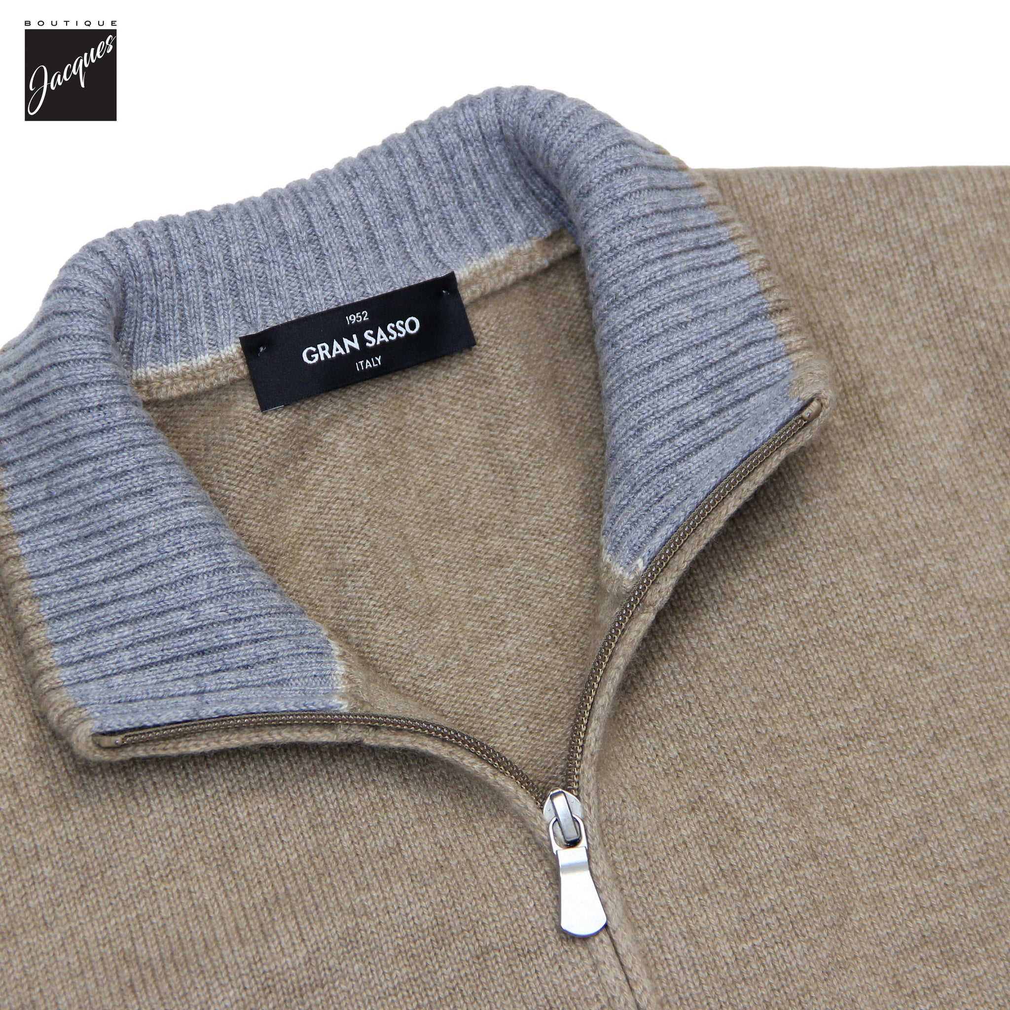 Beige Pure Cashmere Full Zip Sweater - GRAN SASSO