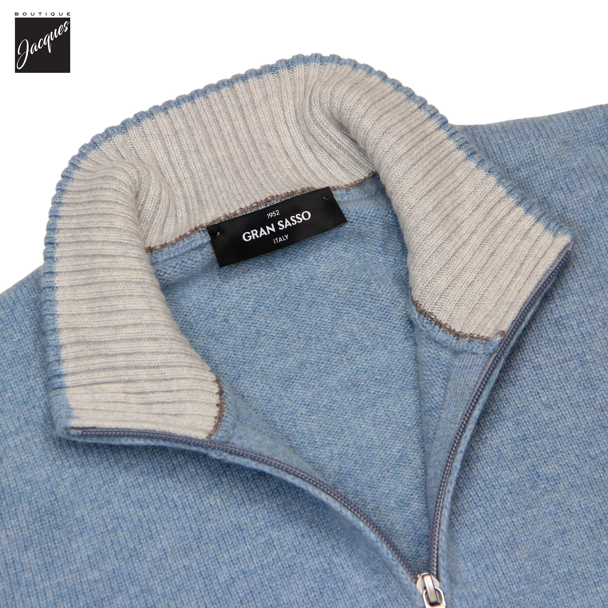 Aqua Blue Pure Cashmere Full Zip Sweater - GRAN SASSO