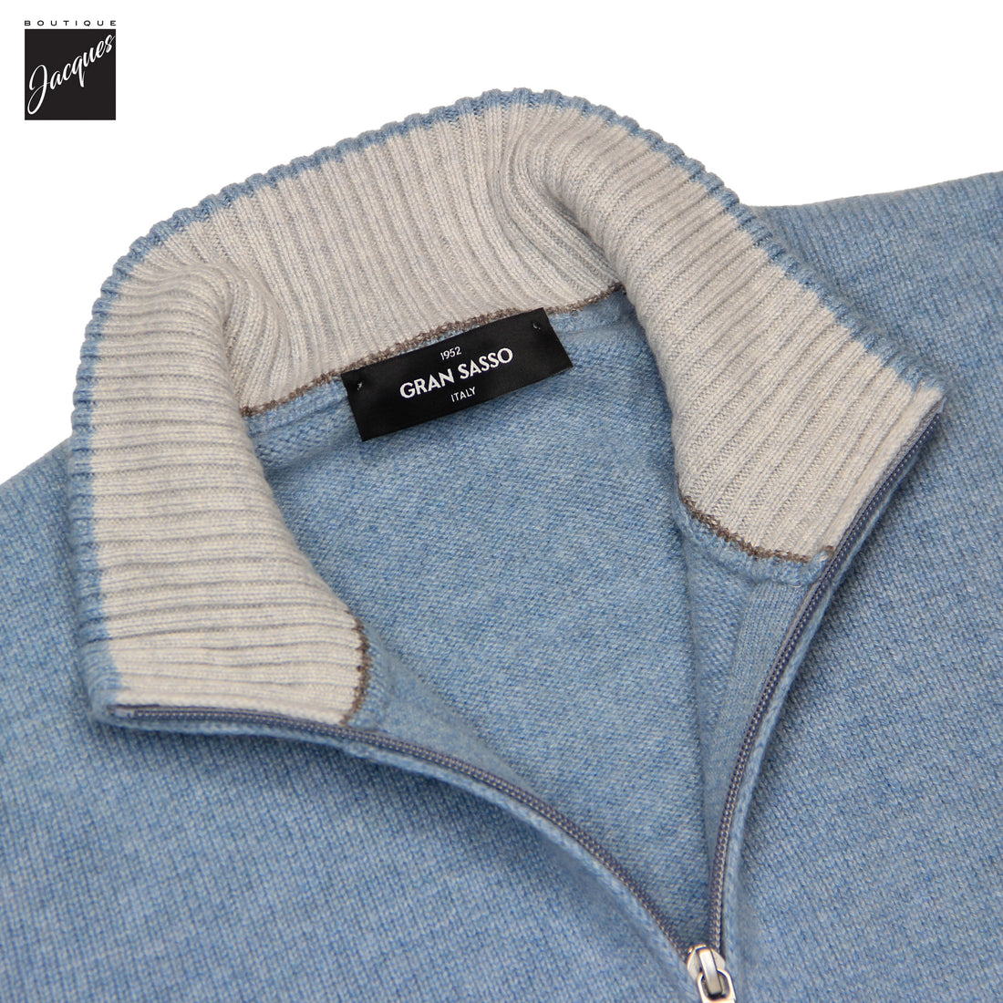 Aqua Blue Pure Cashmere Full Zip Sweater - GRAN SASSO