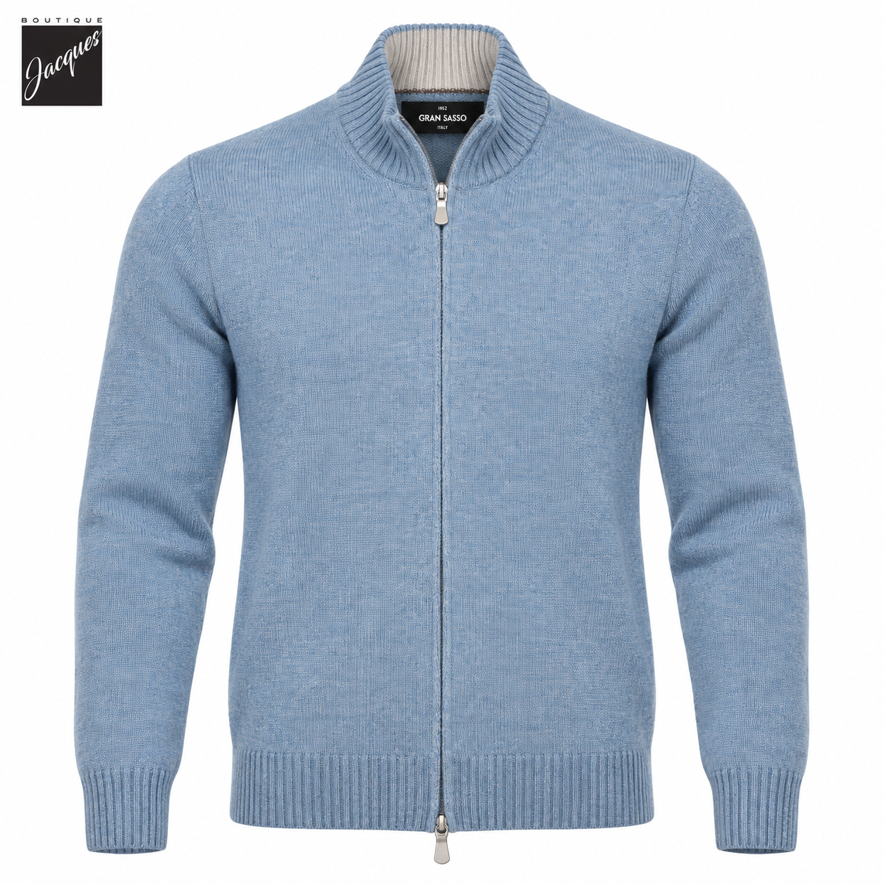 Aqua Blue Pure Cashmere Full Zip Sweater - GRAN SASSO