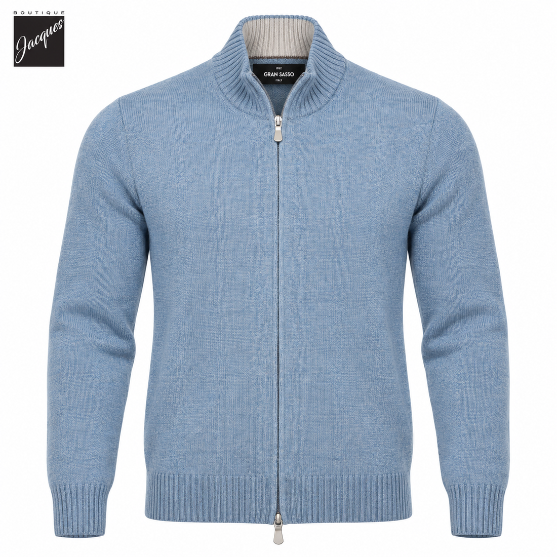 Aqua Blue Pure Cashmere Full Zip Sweater - GRAN SASSO