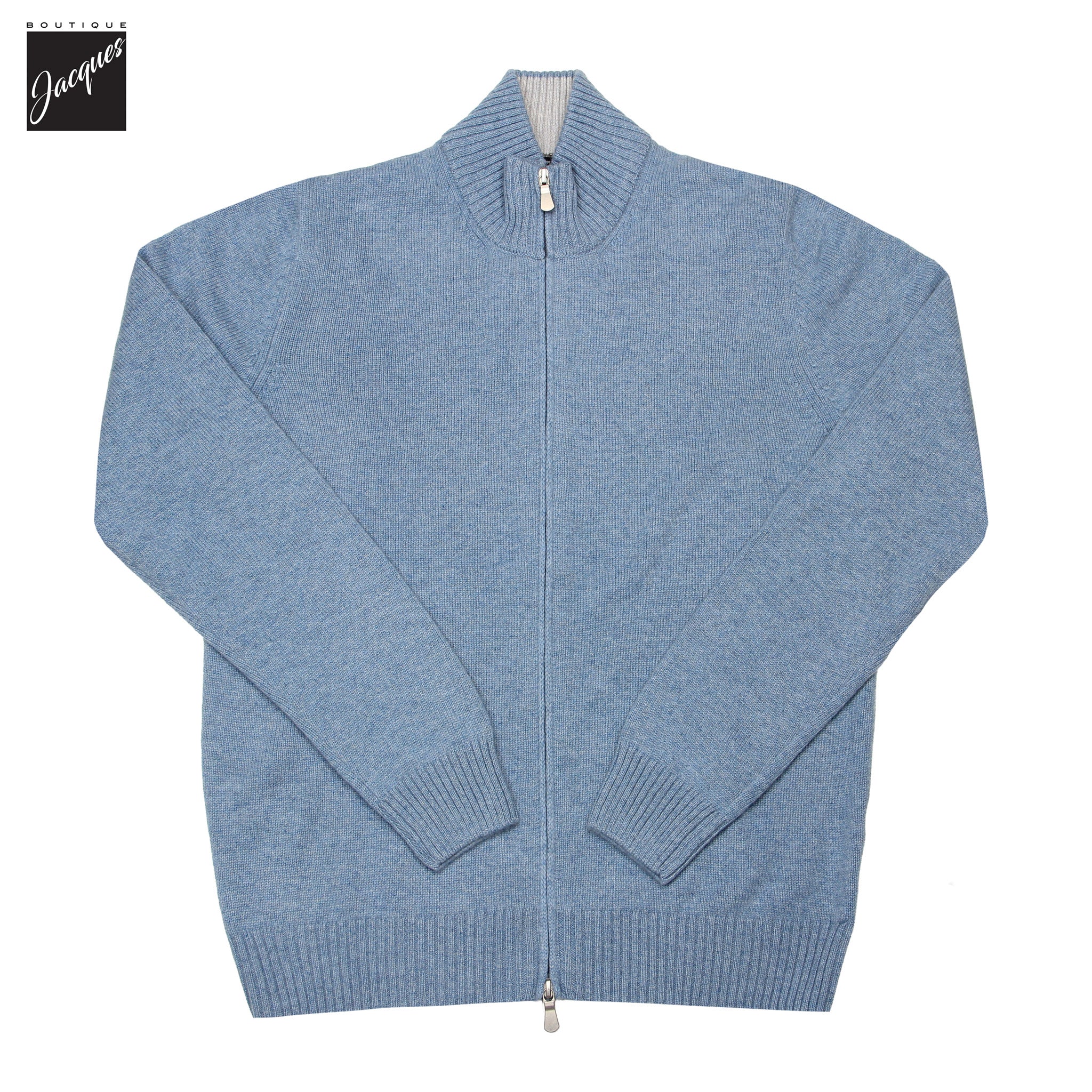 Aqua Blue Pure Cashmere Full Zip Sweater - GRAN SASSO