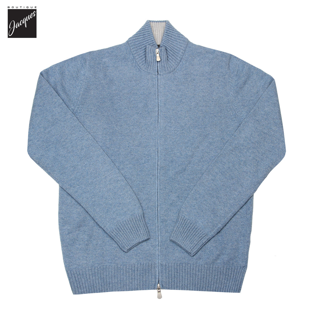 Aqua Blue Pure Cashmere Full Zip Sweater - GRAN SASSO