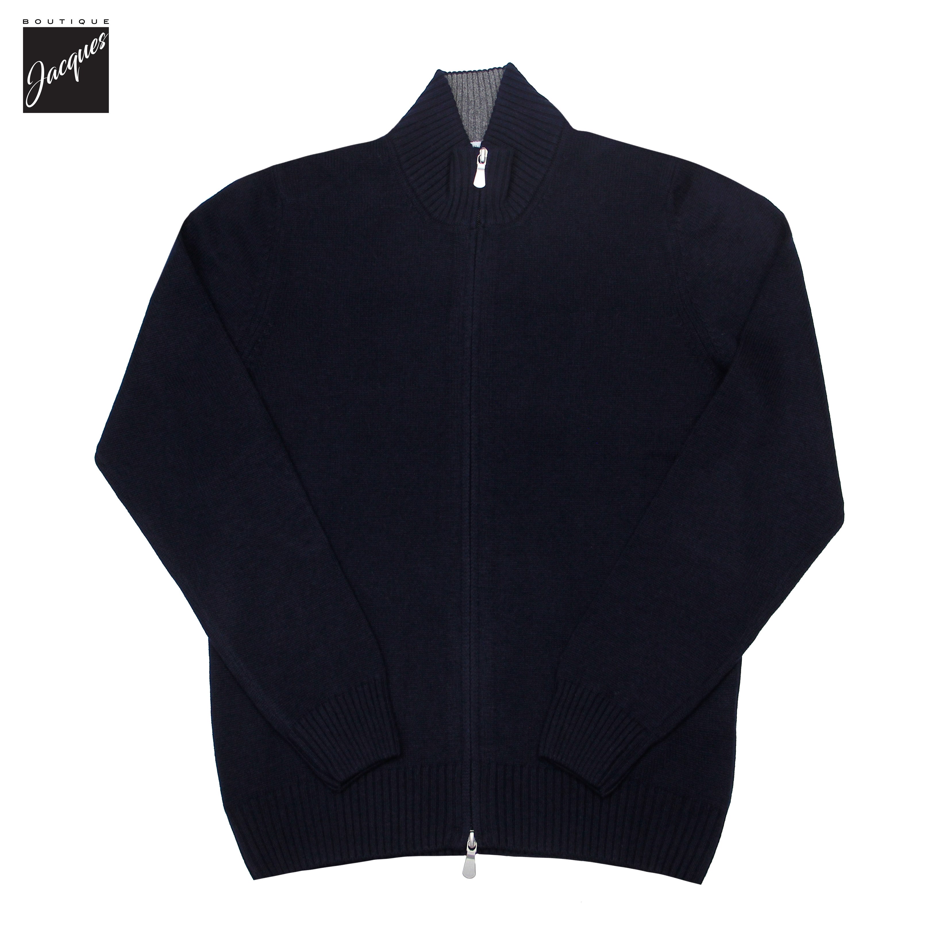 Navy Blue Wool/Cashmere/Viscose Full Zip Sweater - GRAN SASSO