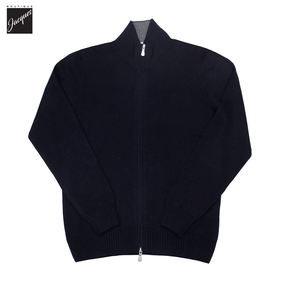 Navy Blue Wool/Cashmere/Viscose Full Zip Sweater - GRAN SASSO