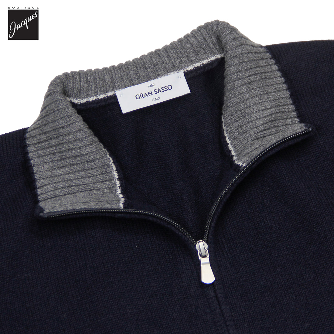 Navy Blue Wool/Cashmere/Viscose Full Zip Sweater - GRAN SASSO