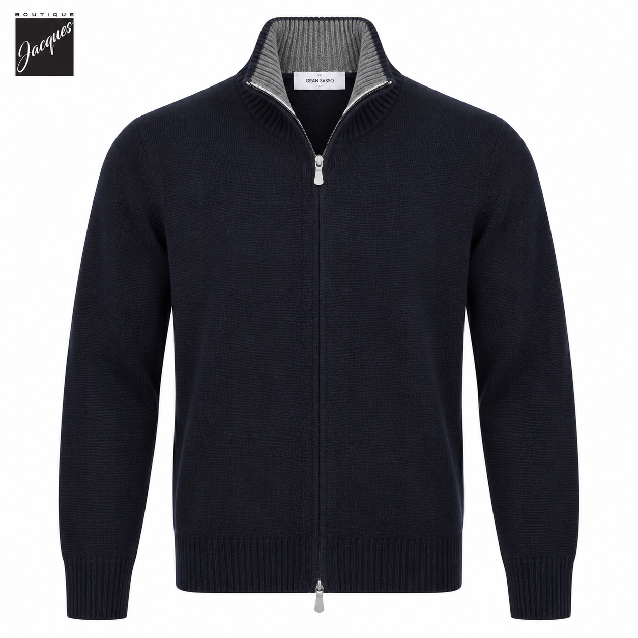 Navy Blue Wool/Cashmere/Viscose Full Zip Sweater - GRAN SASSO