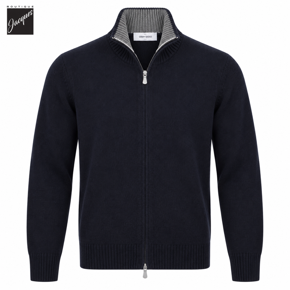 Navy Blue Wool/Cashmere/Viscose Full Zip Sweater - GRAN SASSO