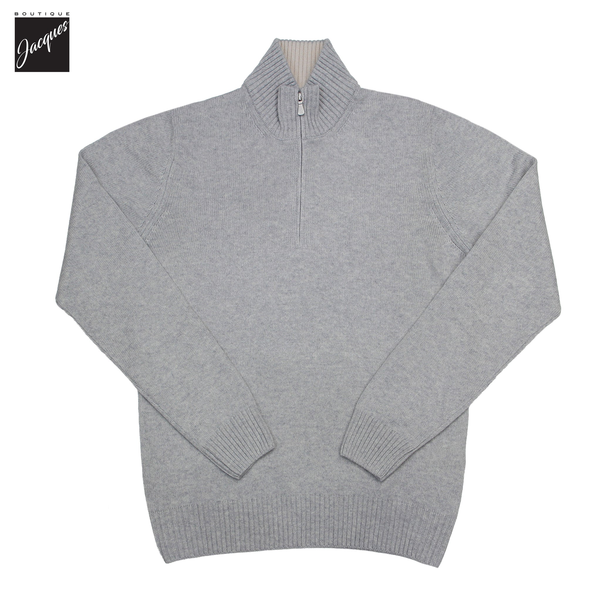 Light Gray Wool/Cashmere/Viscose Half Zip Sweater - GRAN SASSO