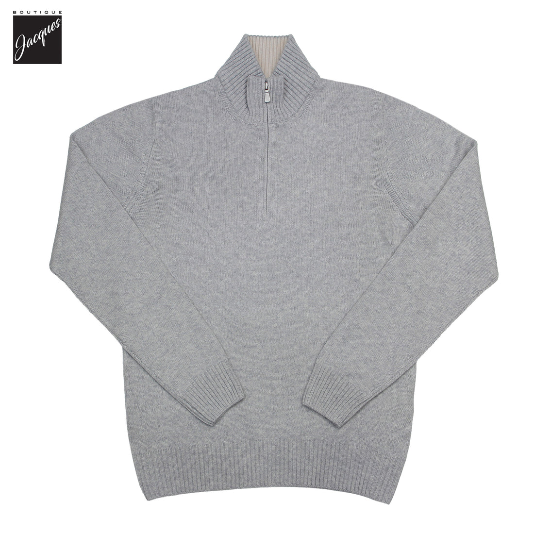 Light Gray Wool/Cashmere/Viscose Half Zip Sweater - GRAN SASSO