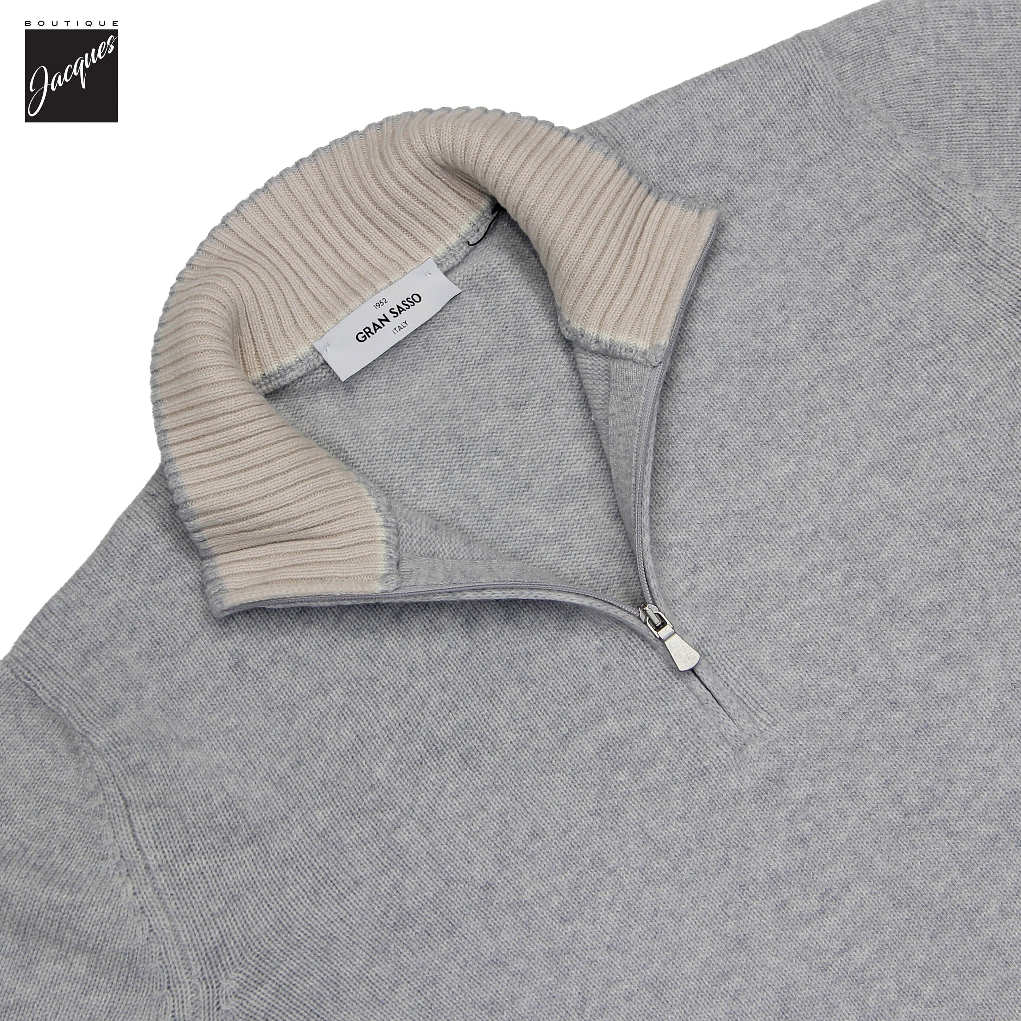 Light Gray Wool/Cashmere/Viscose Half Zip Sweater - GRAN SASSO