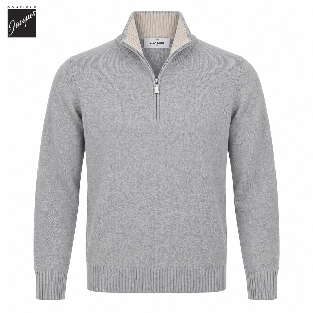 Light Gray Wool/Cashmere/Viscose Half Zip Sweater - GRAN SASSO