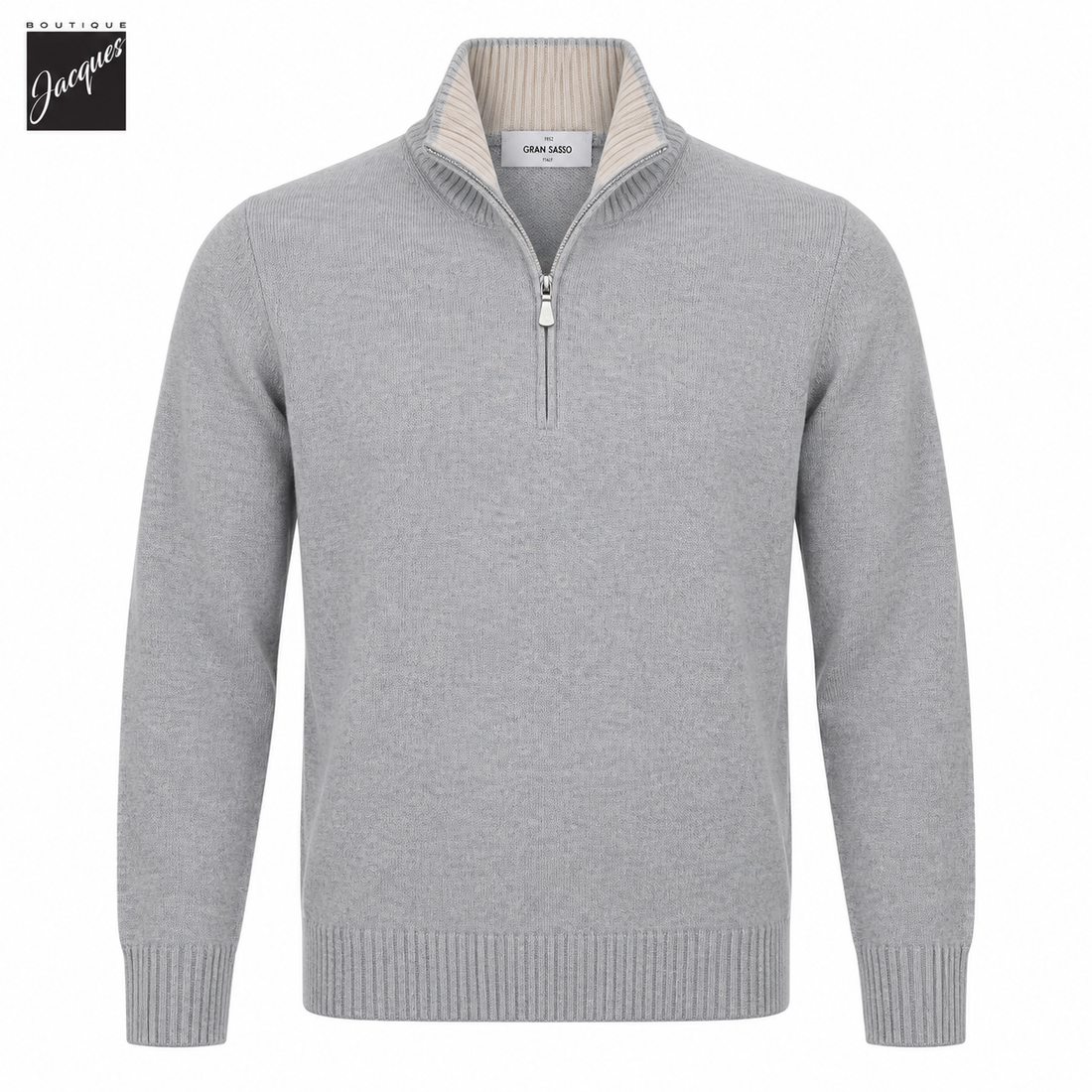 Light Gray Wool/Cashmere/Viscose Half Zip Sweater - GRAN SASSO