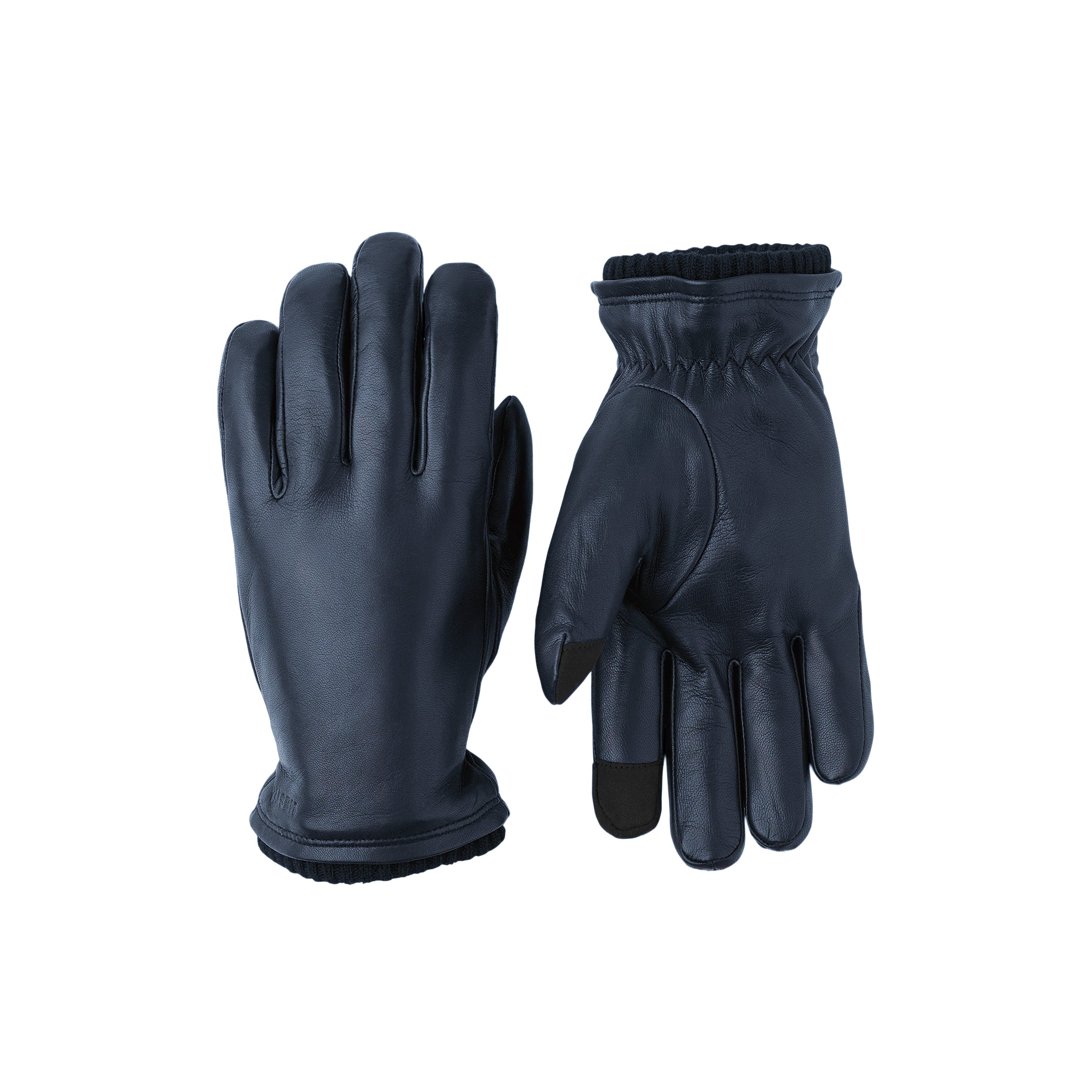 John Navy Blue Leather Touchscreen Leather Gloves - Hestra - Boutique Jacques International