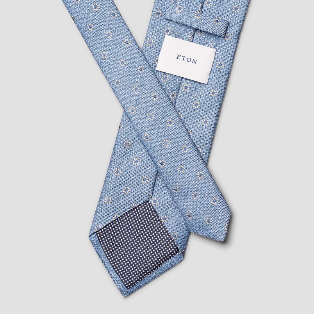 Light Blue Floral Woven Silk-Linen Tie - ETON