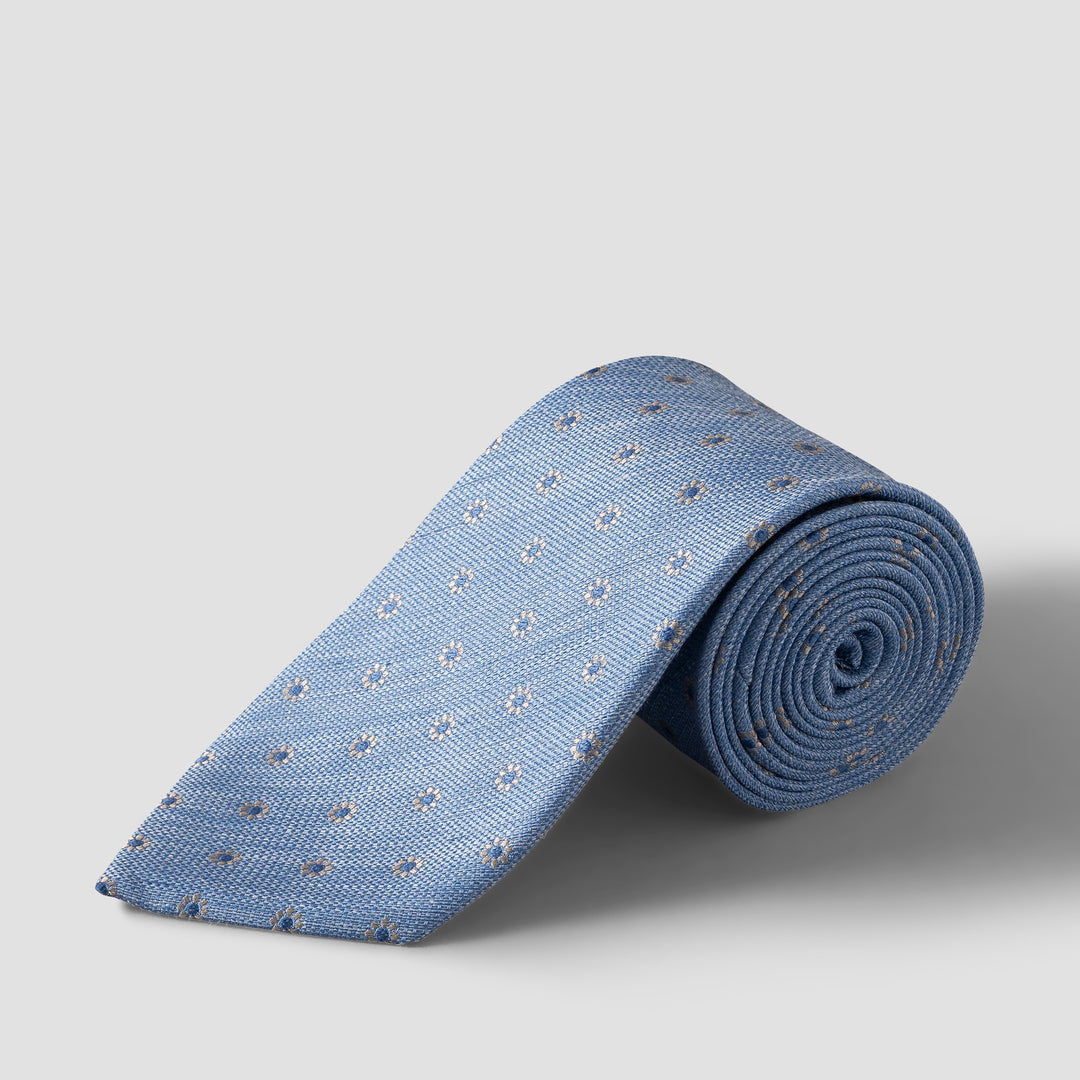 Light Blue Floral Woven Silk-Linen Tie - ETON