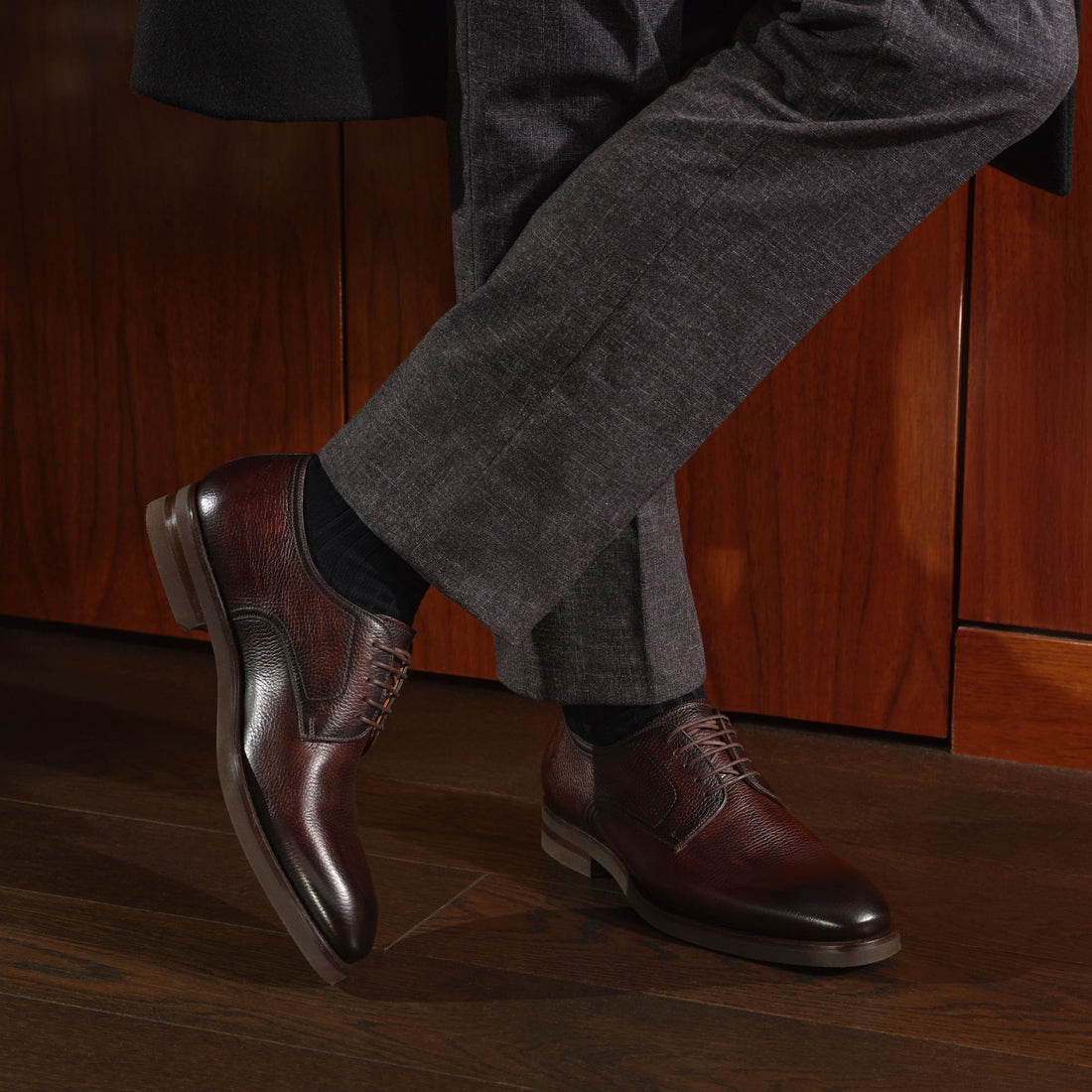Brown Melich V Tumbled Leather Plain Toe Derby Shoes - Magnanni