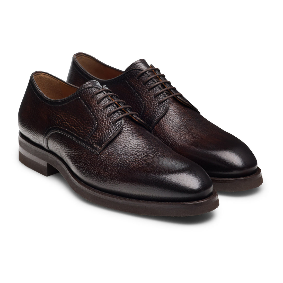 Brown Melich V Tumbled Leather Plain Toe Derby Shoes - Magnanni