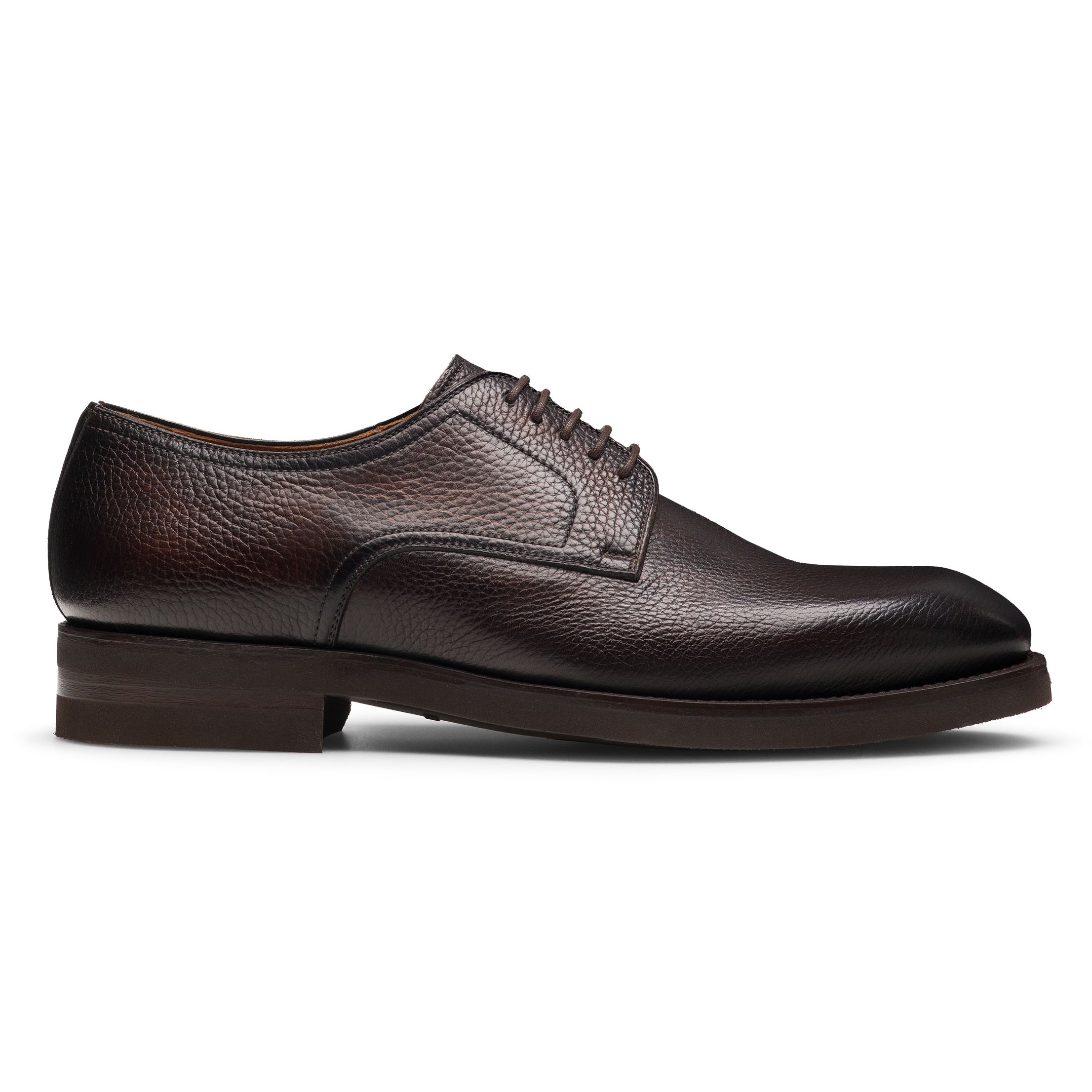 Brown Melich V Tumbled Leather Plain Toe Derby Shoes - Magnanni