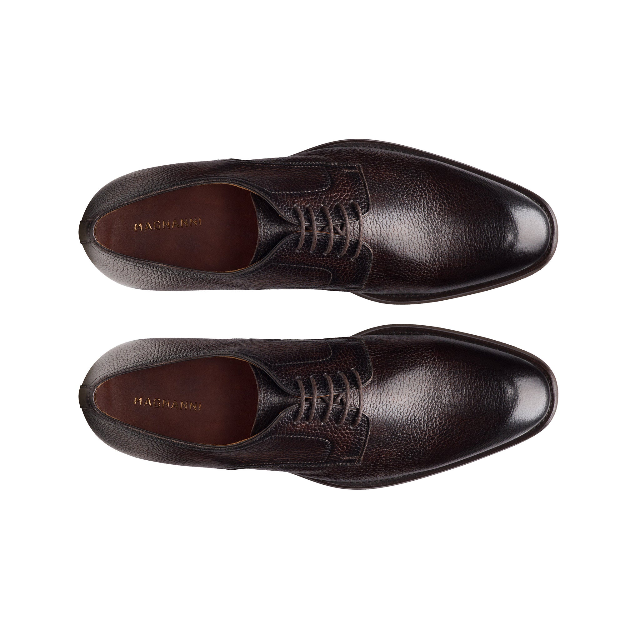 Brown Melich V Tumbled Leather Plain Toe Derby Shoes - Magnanni